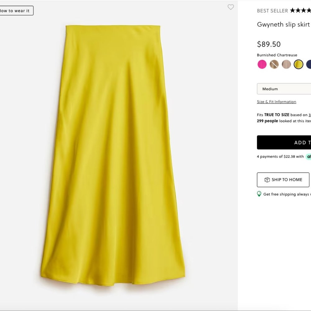 J CREW | Gwyneth slip skirt | 3X | Burnished Chartreuse